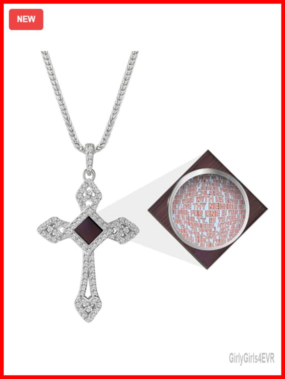 Nano Bible Cross Necklace 925 Sterling Silver CZ Christian Pendant Gift